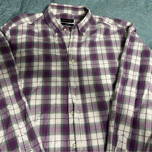 Massimo Dutti Purple and White Plaid Button-Down Shirt
